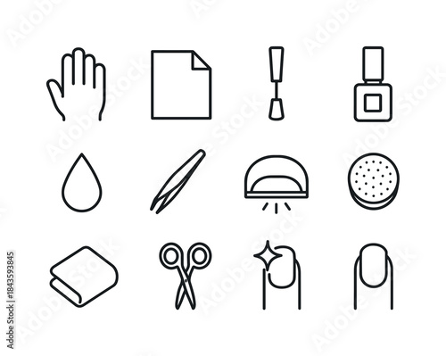 Nail Foiling Icons. Nail foiling process. Line icon set of nail
