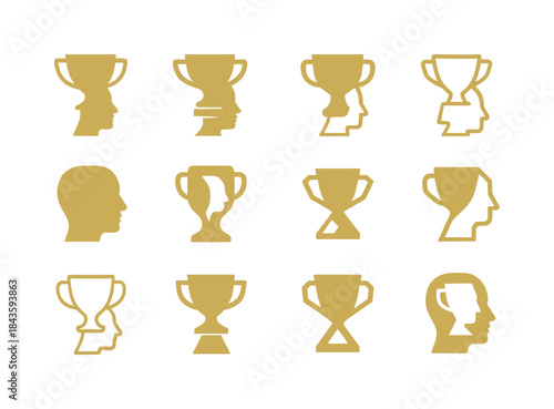 Trophy Mind Logos. Winning the mental game. Icon set. Set Logo o