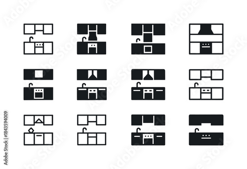 Kitchen Design Icon Set. Kitchens and Dining Room Designs. Icon