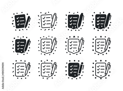 New Year Resolutions Icons. New year's resolutions written on pa