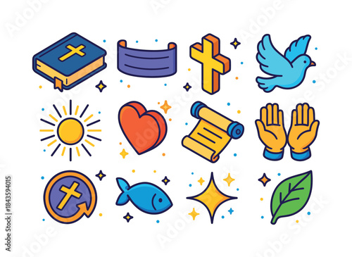 Gospel Icon Set. the gospel. Colorful isometric vector icons set
