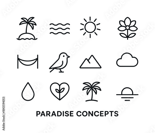 Paradise Icon Collection. Paradise Concepts. Line icon set of Pa