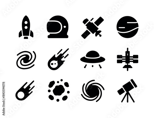 Space Icons Collection. Space. Solid icon set of Space: rocket,