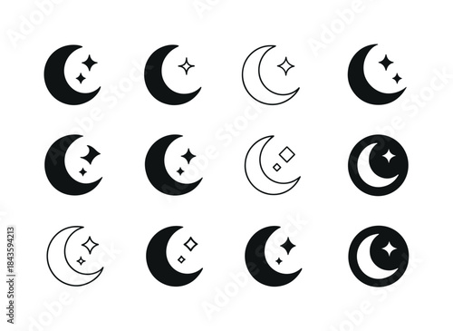 Night Sky Logos. night sky. Icon set. Set Logo of night sky: moo