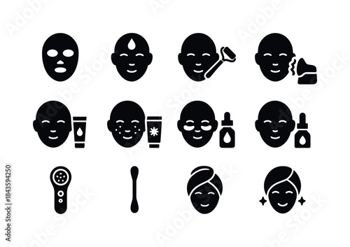 Facial Treatment Icons. Facial treatment. Solid icon set of faci