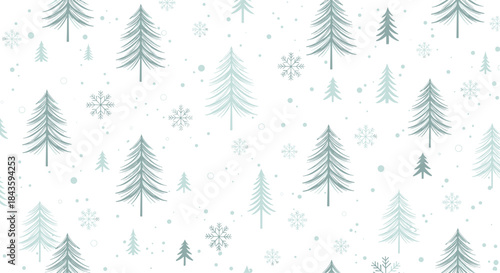 Winter forest pattern with frosty blue trees and snowflakes across a pale backdrop evokes a serene chilly mood suitable for seasonal textiles.