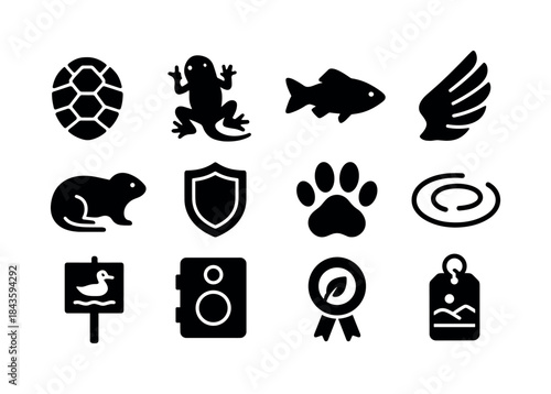 Wetland Wildlife Icons. Wetland wildlife protection. Solid icon