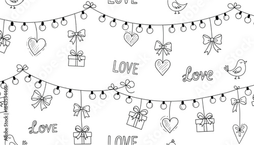 Black and white valentine s day decorations and symbols illustration