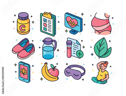 Maternal Health Icons. Maternal Health. Colorful isometric vecto