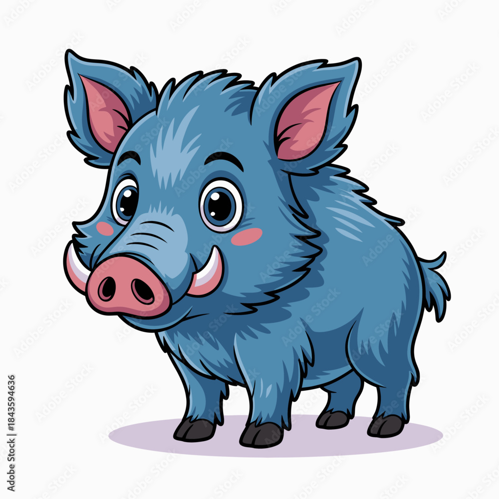 Naklejka premium An adorable blue cartoon piglet with exaggerated features and a cheerful expression, perfect for children's illustrations or playful themes related to animals and fun.