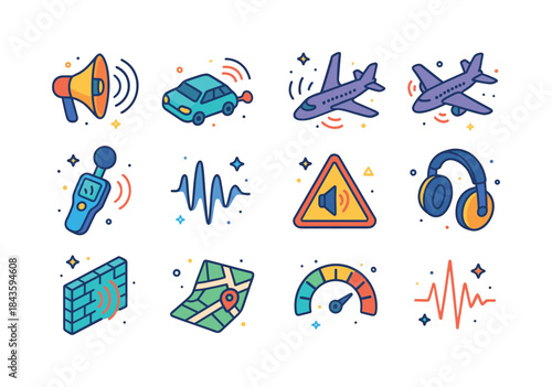 Environmental Noise Icons. Environmental Noise. Colorful isometr