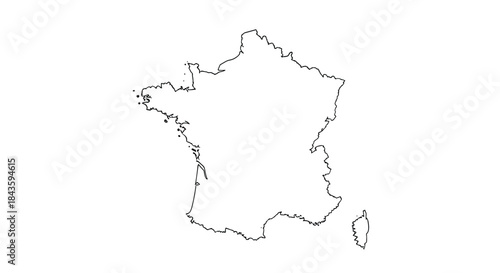 Outline of France featuring the mainland silhouette and the Corsica island rendered as a simple black line vector map for educational and design use.