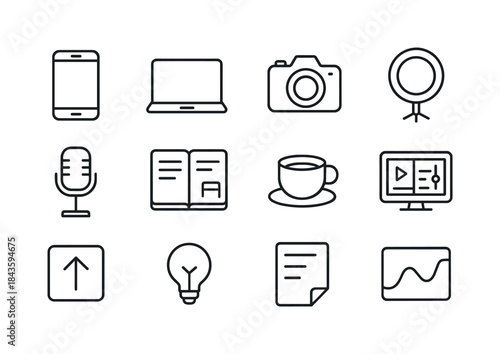 Fashion Blogging Icons. Fashion blogging tools. Line icon set of