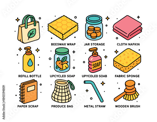 Zero Waste Icons. Zero Waste Ideas. Colorful isometric vector ic