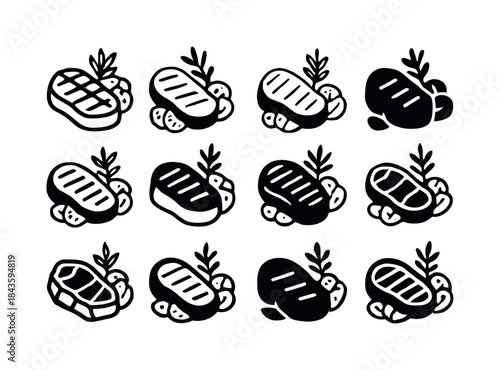 Steak Logo Variations. A close-up of a perfectly cooked steak wi