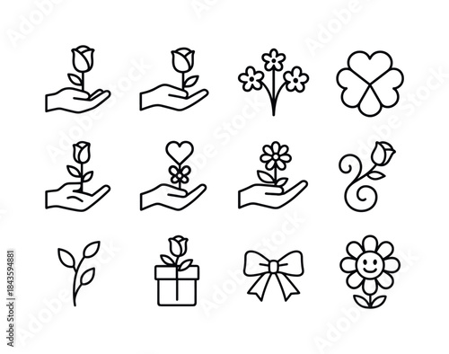Flower Gesture Icons. Flower gestures. Line icon set of Flower g
