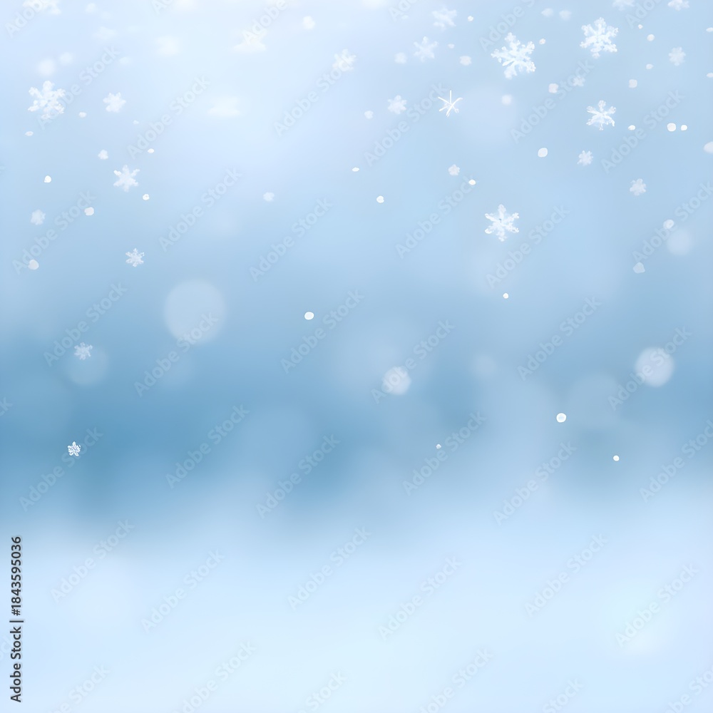 Fototapeta premium Sky blue navy gradation An illustration with snowflakes and stars in the sky Empty text box하늘색 파란색 네이비 그라데이션 하늘에 눈송이와 별이 있는 일러스트레이션 비어있는 텍스트박스