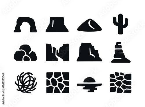 Desert Rock Icons. Desert Rocks. Solid icon set of Desert Rocks: