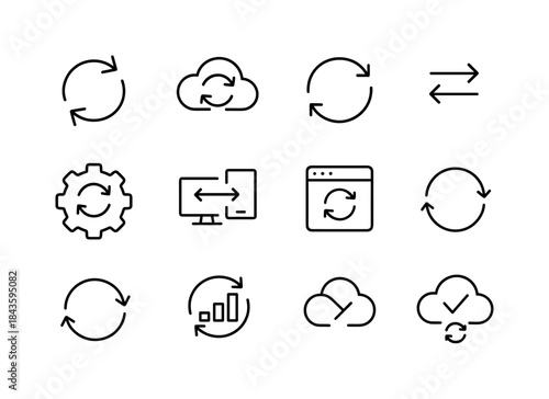 Data Sync Icons. Data Sync. Line icon set of Data Sync: sync arr