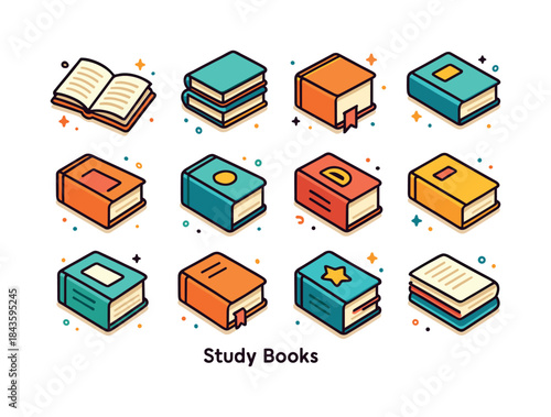 Colorful Study Books Icons. Study Books. Colorful isometric vect