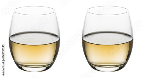 Two wine glasses with white wine isolated on a transparent background
