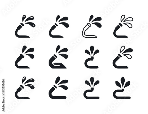 Garden Hose Icons. Playing with a Garden Hose. Icon set. Set Log