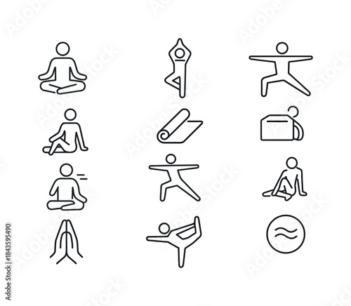 Yoga Icon Set. Yoga. Line icon set of Yoga: lotus pose, tree pos
