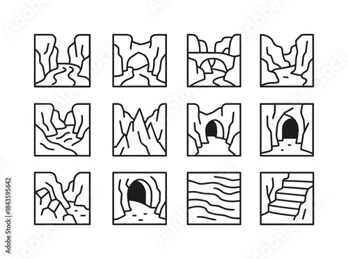 Subterranean Icon Set. Subterranean Landscapes. Line icon set of