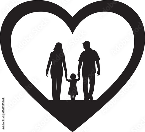 Happy Family Silhouette Inside Heart Shape
Love and Togetherness – Family Heart Silhouette
Parents and Child Family Love Symbol Vector