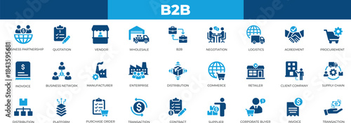B2b solid icon set with enterprise, partnership, sales, marketing, enterprise, contract, strategy, network, lead, analytics symbols. clean vector icons for web and corporate design.
