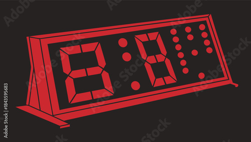 Red digital alarm clock displaying the time eight thirty four