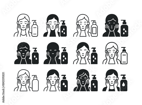 Face Washing Icons. washing your face. Icon set. Set Logo of was