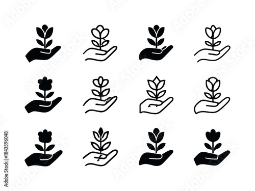 Flower Gesture Icons. Receiving flowers or a thoughtful gesture.
