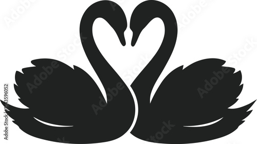 Silhouette of two elegant swans forming a heart shape, symbolizing love and romance, perfect for wedding invitations and romantic occasions