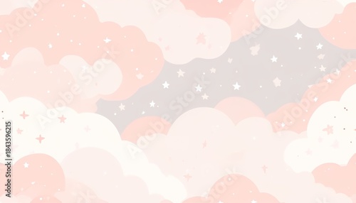 Soft pastel clouds and stars seamless baby pattern.