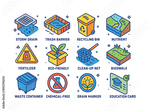 Pollution Prevention Icons. Pollution Prevention. Colorful isome