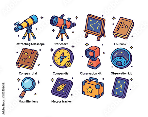 Colorful Astronomy Tools. Astronomical Tools. Colorful isometric