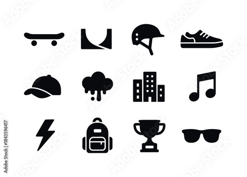 Skateboard Culture Icons. Skateboard Culture. Solid icon set of