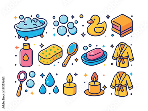 Bath Time Icons. Bath Time. Colorful isometric vector icons set