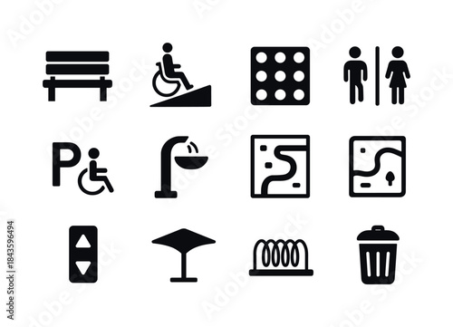 Iconic Public Spaces. Public Spaces. Solid icon set of Public Sp