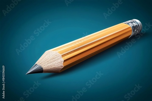 A close-up of a sharp yellow pencil resting on a teal background, highlighting its wooden texture and graphite tip, symbolizing creativity and academic pursuits.