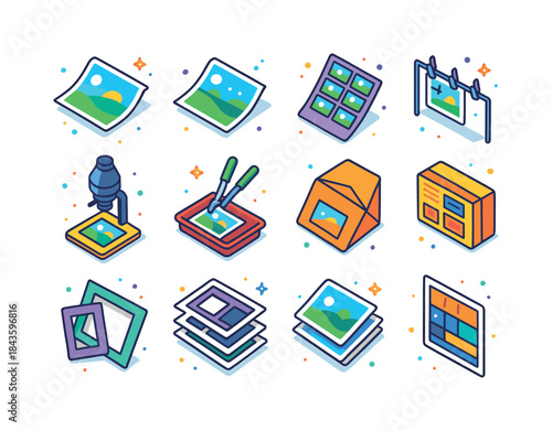 Colorful Isometric Photo Icons. Photo Prints. Colorful isometric