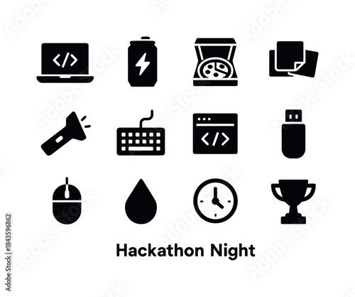 Hackathon Icon Set. Hackathon Night. Solid icon set of Hackathon