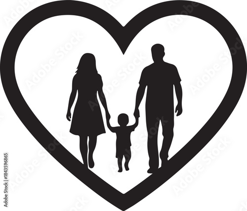 Happy Family Silhouette Inside Heart Shape
Love and Togetherness – Family Heart Silhouette
Parents and Child Family Love Symbol Vector