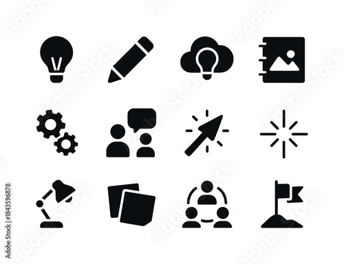 Creative Workplace Icons. Workplace creativity. Solid icon set o