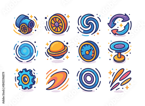 Isometric Rotation Icons. Fast rotation. Colorful isometric vect