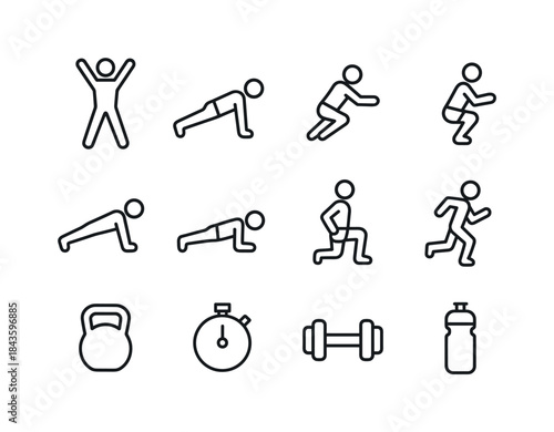 HIIT Workout Icons. HIIT workout. Line icon set of HIIT workout: