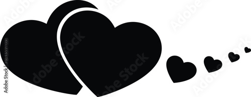 Two large hearts and a trail of smaller hearts, symbolizing love and affection, rendered in a clean, modern graphic style