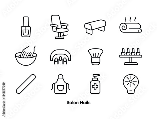 Salon Nail Icon Set. Salon Nails. Line icon set of Salon Nails: