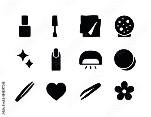 Glam Nails Icons. Glam Nails. Solid icon set of Glam Nails: poli